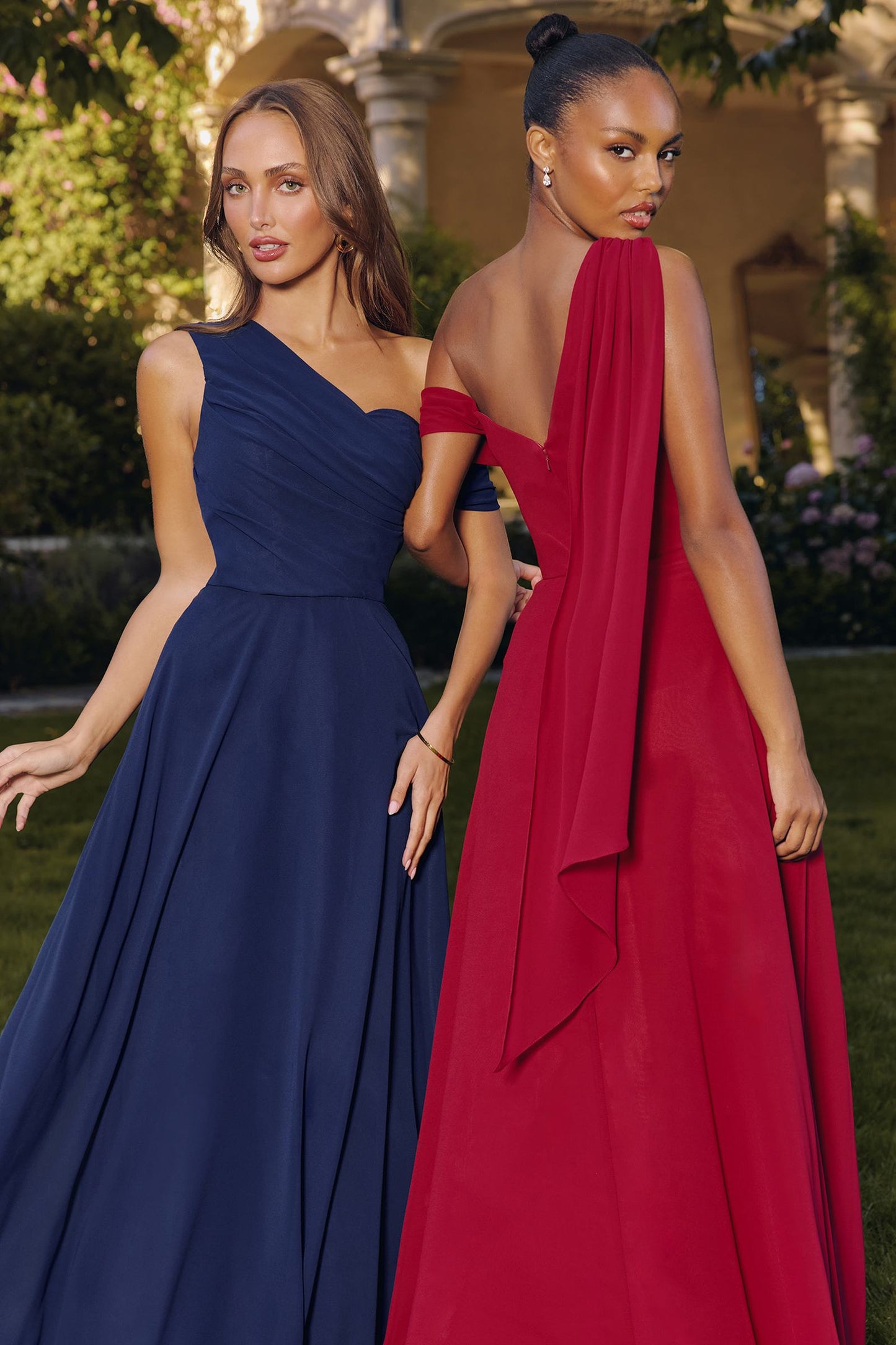 Vestido de noche largo de gasa con un solo hombro A-line Amoris T716