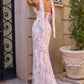 Vestido largo de gasa floral sin tirantes ajustado Amoris T718