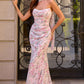 Vestido largo de gasa floral sin tirantes ajustado Amoris T718