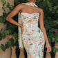 Vestido largo de gasa floral sin tirantes ajustado Amoris T718