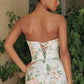 Vestido largo de gasa floral sin tirantes ajustado Amoris T718