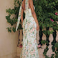 Vestido largo de gasa floral sin tirantes ajustado Amoris T718