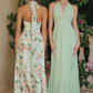 Vestido de Noche con Cuello Plunge, Corte A y Estampado Floral Amoris T719