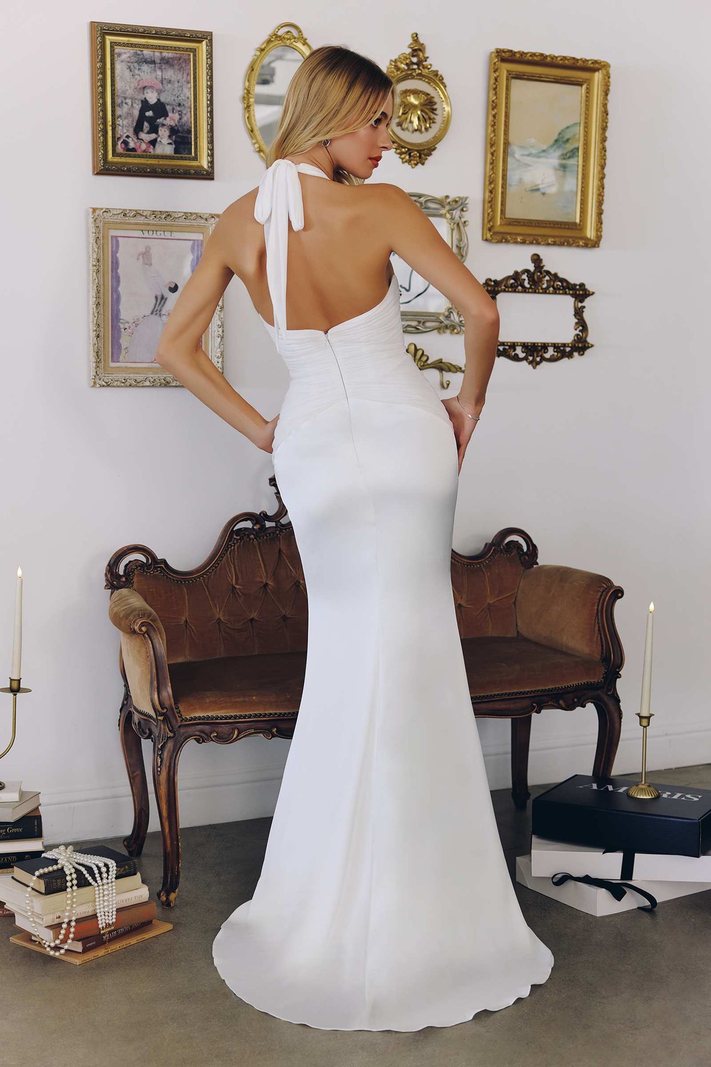 Vestido de novia de satén de corte sirena elegante de satén hasta el suelo Amoris T720W