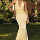 Amoris T720 Vestido de noche largo de satén liso con cuello halter