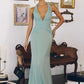 Amoris T720 Vestido de noche largo de satén liso con cuello halter
