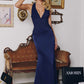 Amoris T720 Vestido de noche largo de satén liso con cuello halter