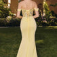 Vestido de noche de chifón tipo sirena ajustado con hombros descubiertos Amoris T721