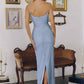 Vestido largo Amoris T725 de encaje brillante ajustado con tirantes finos
