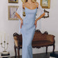 Vestido largo Amoris T725 de encaje brillante ajustado con tirantes finos