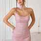 Vestido largo Amoris T725 de encaje brillante ajustado con tirantes finos