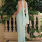 Vestido largo Amoris T725 de encaje brillante ajustado con tirantes finos