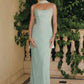 Vestido largo Amoris T725 de encaje brillante ajustado con tirantes finos