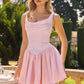 Amoris T735 Soft Satin Flared Mini Dress Adjustable Back