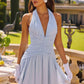 Amoris T737 Short Fit and Flare Halter Mini Dress