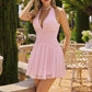 Amoris T737 Short Fit and Flare Halter Mini Dress