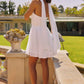 Amoris T740W Strapless Fit and Flare Off White Mini Chiffon Dress