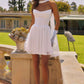 Amoris T740W Strapless Fit and Flare Off White Mini Chiffon Dress