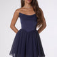 Vestido de chifón mini sin tirantes corte A Amoris T740