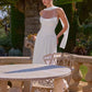 Amoris T741W Vestido de Noche Largo de Chifón Blanco Roto sin Tirantes con Caída en A