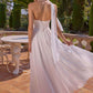 Amoris T741W Vestido de Noche Largo de Chifón Blanco Roto sin Tirantes con Caída en A