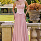 Vestido de noche Amoris T741 largo de chifón sin tirantes con corte A fluido