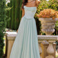 Vestido de noche Amoris T741 largo de chifón sin tirantes con corte A fluido