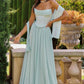 Vestido de noche Amoris T741 largo de chifón sin tirantes con corte A fluido