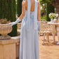 Vestido de noche Amoris T741 largo de chifón sin tirantes con corte A fluido