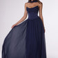 Vestido de noche Amoris T741 largo de chifón sin tirantes con corte A fluido