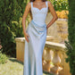 Amoris T742 Timeless Fitted Satin Formal Gown Crepe Bodice