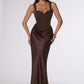 Amoris T742 Timeless Fitted Satin Formal Gown Crepe Bodice