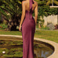 Amoris T743 Vestido Largo de Satén al Piso con Escote Pronunciado