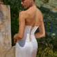Amoris T747W Vestido Largo Ajustado Blanco Roto Convertible a Minivestido Corto