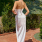 Amoris T747W Vestido Largo Ajustado Blanco Roto Convertible a Minivestido Corto