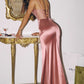 Vestido de fiesta largo de satén con corpiño transparente ajustado y cuello drapeado modelo T812 Ladivine Amoris