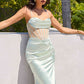 Vestido de fiesta largo de satén con corpiño transparente ajustado y cuello drapeado modelo T812 Ladivine Amoris