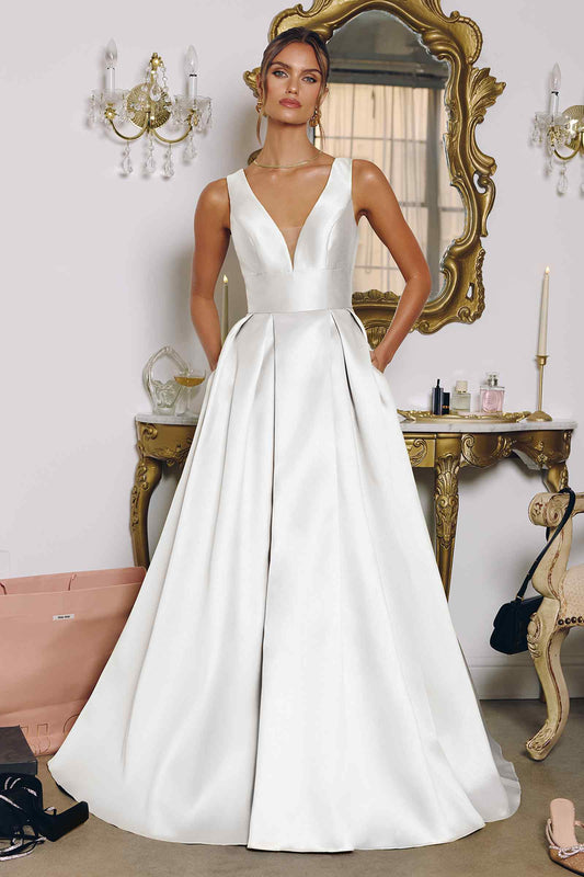 Vestido de Novia Línea A de Satén Mikado Escote en V Amoris T814W