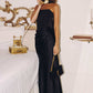 Amoris T816 Matte Satin Bodice Detachable Scarf Column Dress