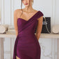 Vestido de noche largo ajustado Amoris T817 con un hombro y banda lateral
