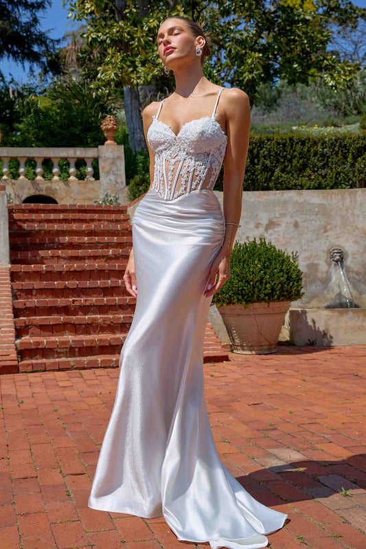 Vestido de Noche Ajustado con Corsé Transparente y Silueta de Sirena Amoris T819W