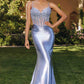 Amoris T819 Sleek Fitted Stretch Satin Sheer Corset Mermaid Gown