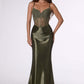 Amoris T819 Sleek Fitted Stretch Satin Sheer Corset Mermaid Gown