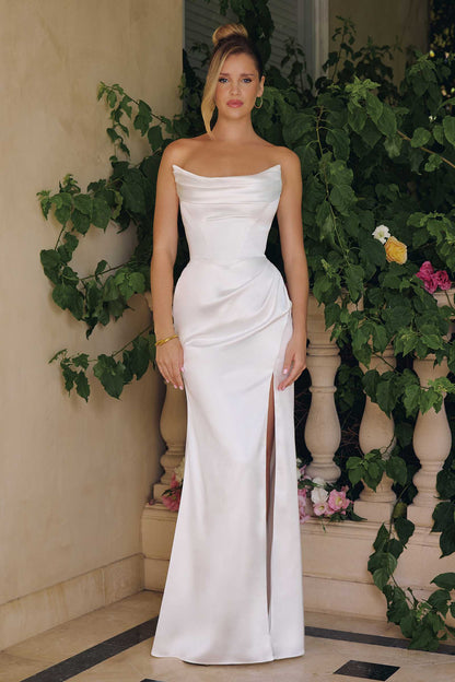 Vestido de novia moderno Amoris T820W largo hasta el suelo de satén elástico con tirantes extraíbles