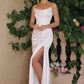 Vestido de novia moderno Amoris T820W largo hasta el suelo de satén elástico con tirantes extraíbles