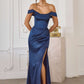 Amoris T820 Vestido largo ajustado de satén elástico con tirantes extraíbles