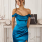 Amoris T820 Vestido largo ajustado de satén elástico con tirantes extraíbles