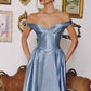 Vestido de raso línea A Amoris T821 con cuello corazón sin hombros
