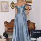 Vestido de raso línea A Amoris T821 con cuello corazón sin hombros