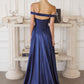 Vestido de raso línea A Amoris T821 con cuello corazón sin hombros